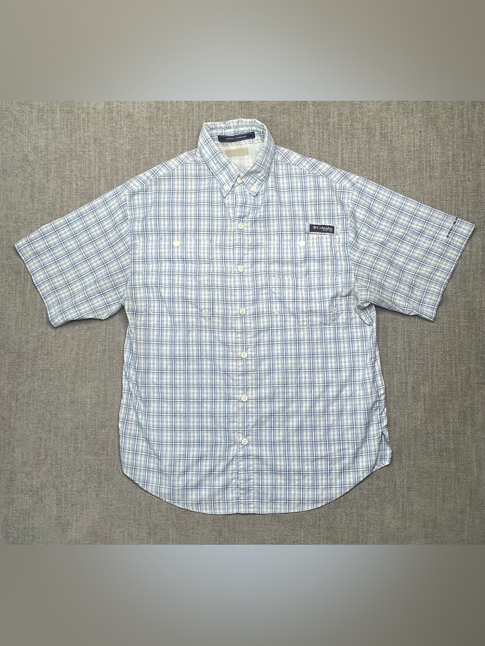 Columbia PFG Shirt Mens Medium Blue Plaid Long Sleeve Fish Vented Super Tamiami